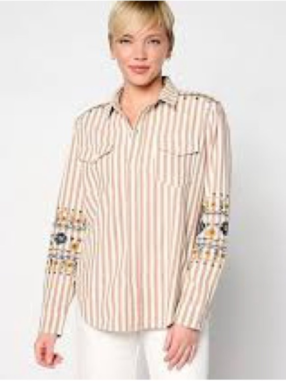 Driftwood Laura Button Down with Embroidered Sleeves